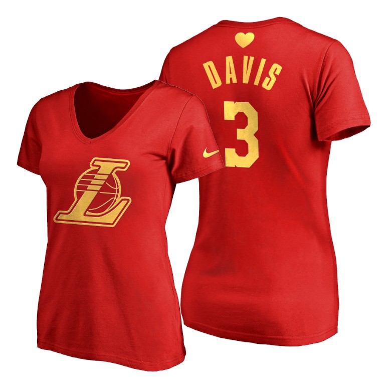 Women's Los Angeles Lakers Anthony Davis #3 NBA 2020 Best Gift Mother's Day Red Basketball T-Shirt XMV4583GL